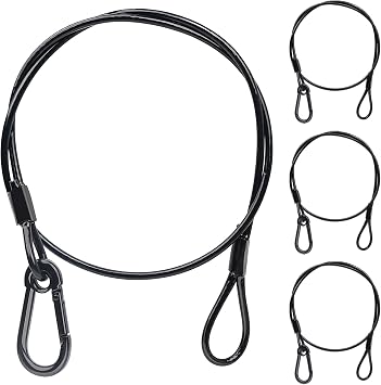4Pack Black Chain Hanging Safety Cables with Hook Truss Clamps for Lights, Stainless Steel Lanyard Stage Lights Safety Chains, Security Cable with LoopsDiameter 4mm/0.16,Length 85cm/34,Load 60lb