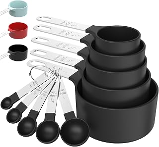 TILUCK Stackable Measuring Cups & Spoons Set - 5 Cups 5 Spoons, Stainless Steel Handles, Nesting Kitchen Tools for Baking & Cooking (Black)