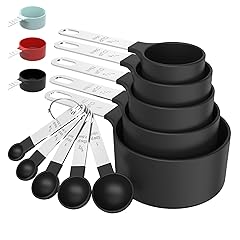 TILUCK Measuring Cups & Spoons Set, Stackable Cups and Spoons, Nesting Measure Cups with Stainless Steel Handle, Kitchen Gadgets for Cooking & Baking (Black)