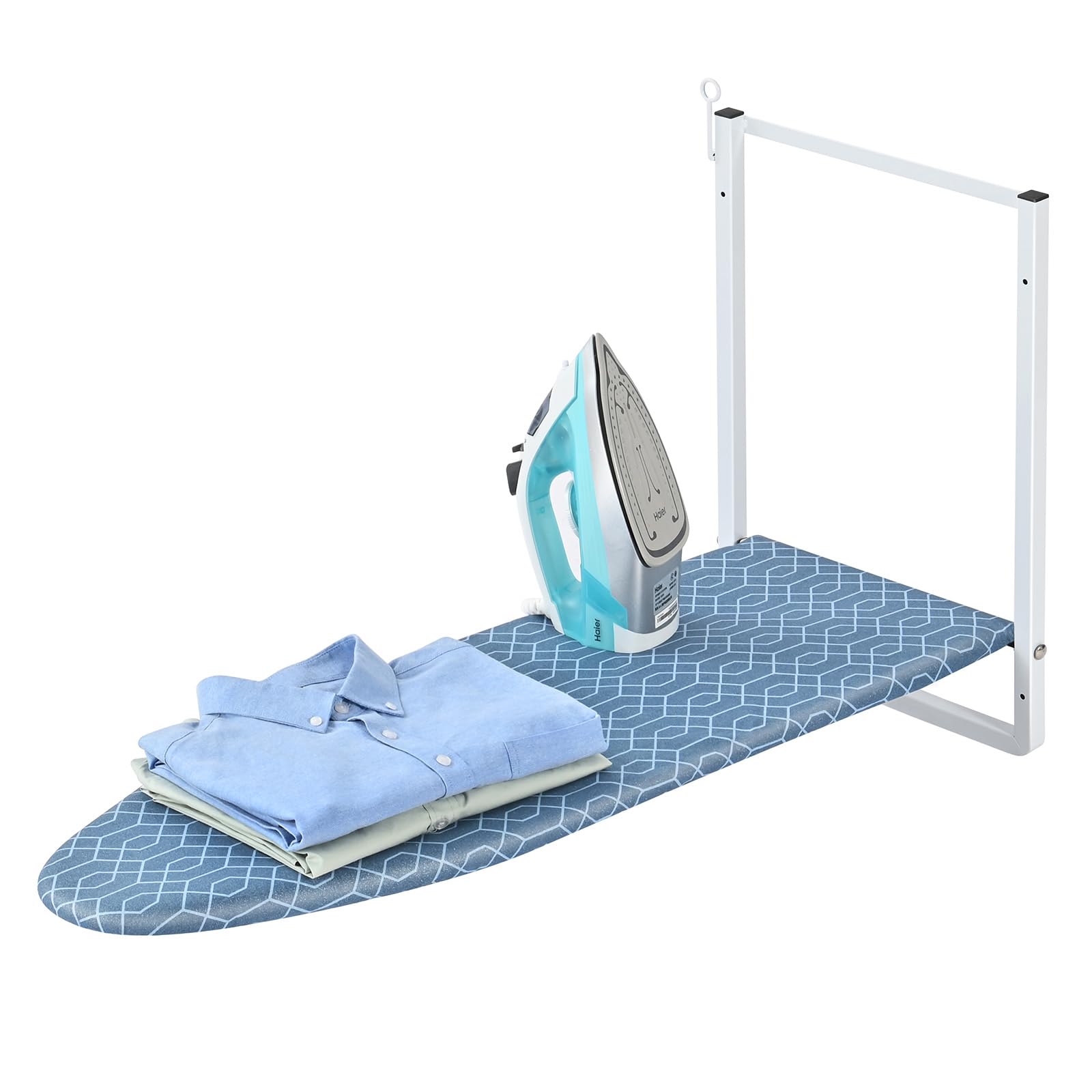 Wall Mounted Ironing Board with Iron Holder, Compact Ironing Board for Small Spaces, Foldable Iron Stand Heat Resistant Cover, 36" X 12" Deep Blue