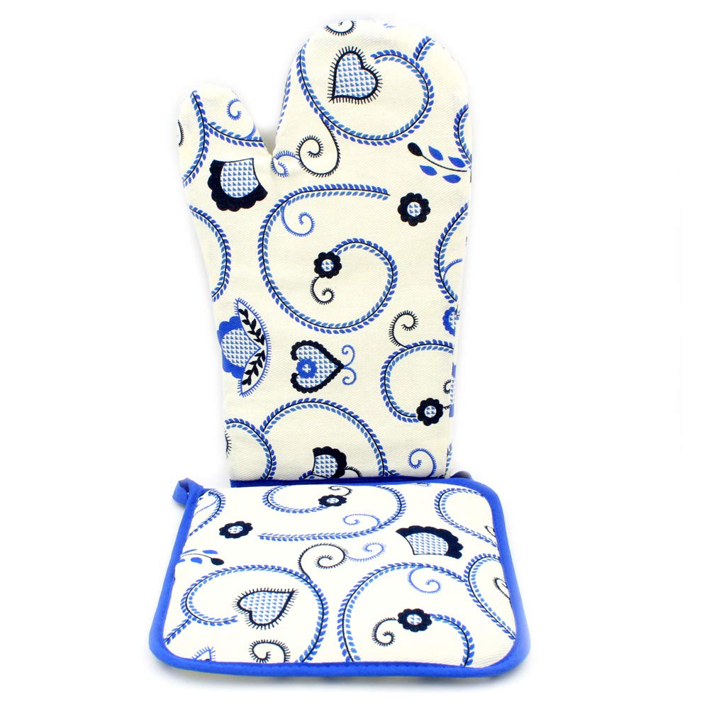 Limol 100% Cotton Oven Mitt and Pot Holder Set Made in Portugal (Blue)
