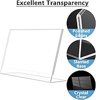 Vista 3 de MaxGear Soporte para letreros de 4 x 6 pulgadas, soporte de acrílico inclinado para letreros de plástico, soporte de papel transparente, exhibición