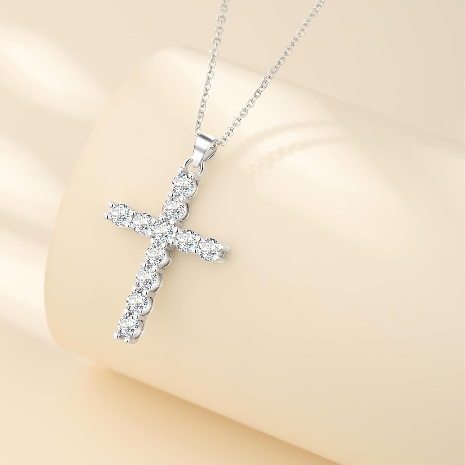 925 Sterling Silver CZ Cross Necklace for Women, Christian Religious Pendant, 18In Strong Cross Chain, Hypoallergenic Durable Baptism Gift Fine Jewelry