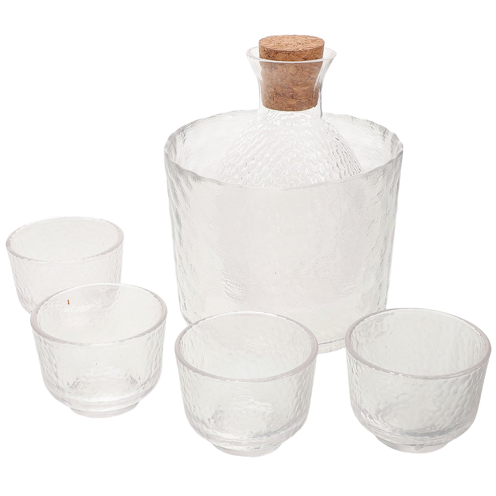 Japanisches Sake Leicht zu Reinigen aus Glas 6 Stück mit Gehämmerter Karaffe und Bechern Elegant für Gesellige Anlässe und Traditionelle Sake Zeremonien