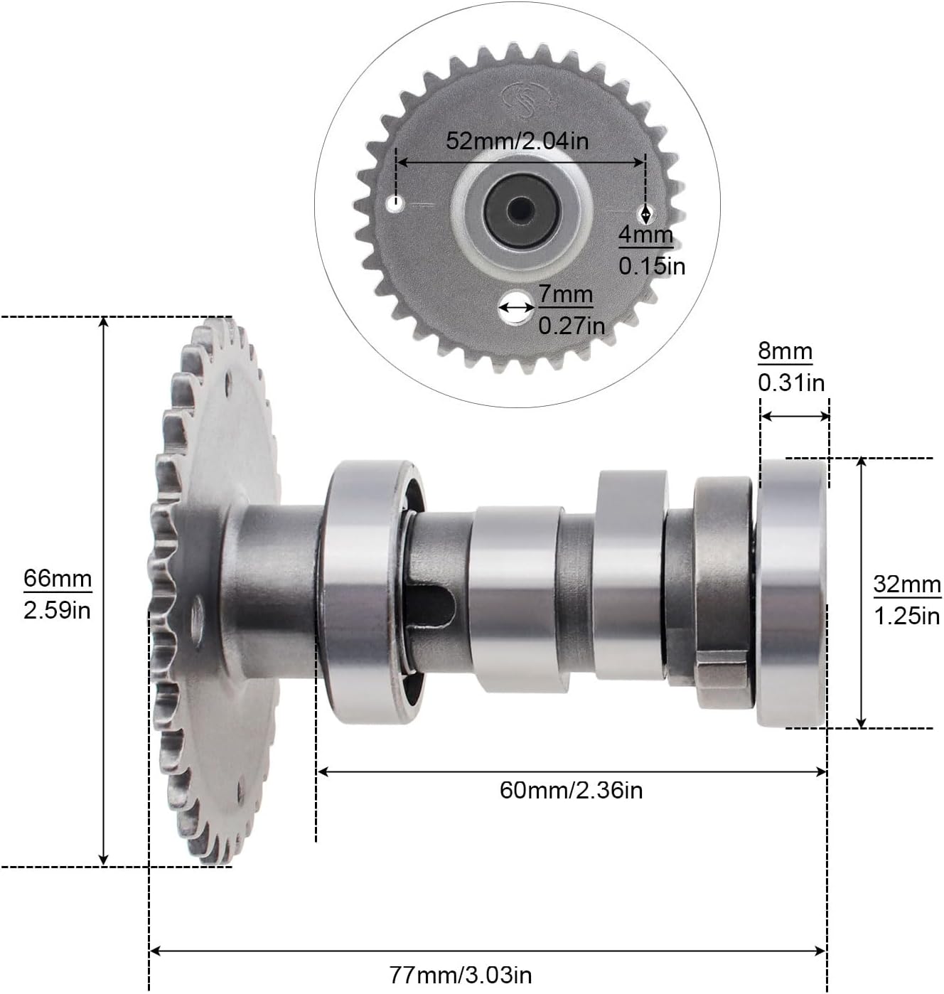 Windance GY6 125cc 150cc CNC High Performance Camshaft for 152QMI / 157QMJ / Scooter Moped ATV Go Karts, Alloy Steel Cam Shaft