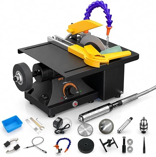 PYY Lapidary Saw Jewelry Rock Saw, Lapidary Equipment w/Upgraded Diamond Blades & Woodworking Blade, 0-10000 RPM for Cutting Rocks & Polishing, DIY Art Project