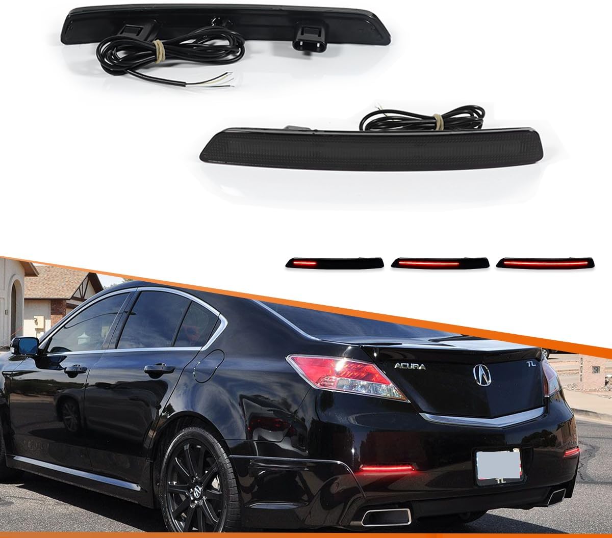 ADIIL Red Lens Rear Bumper Reflector Light Kit for 12-14 Acura TL