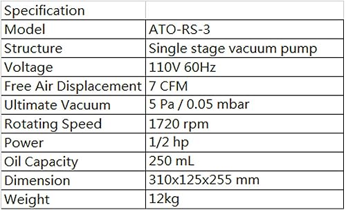 Miniatura 10 de ATO Bomba de vacío rotativa de una sola etapa 3 CFM12 CFM, bomba de vacío universal monofásica para aire acondicionado, refrigeración, proyecto de