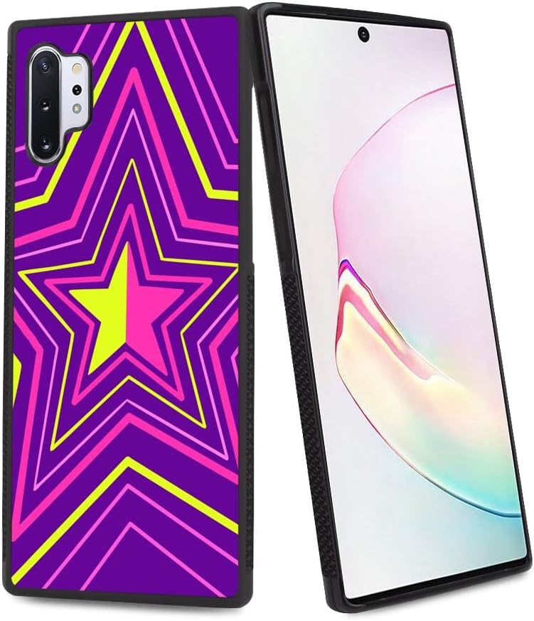 DeweiDirect Phone Case for Samsung Galaxy Note 10+ with Designer Colorful Animated Neon Star Black Slim Rubber Frame Full Body Protection Cover Case for Samsung Galaxy Note 10+ Drop Protection