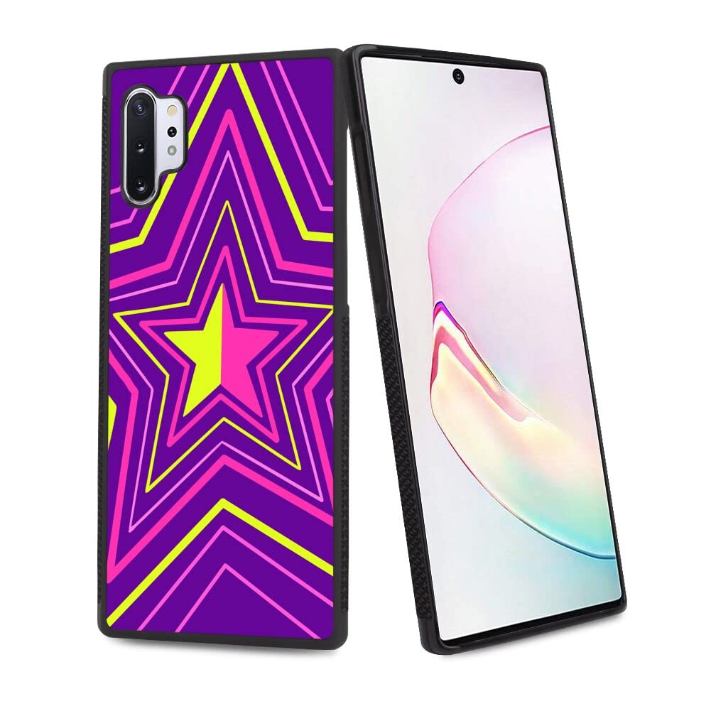 DeweiDirect Phone Case for Samsung Galaxy Note 10+ with Designer Colorful Animated Neon Star Black Slim Rubber Frame Full Body Protection Cover Case for Samsung Galaxy Note 10+ Drop Protection