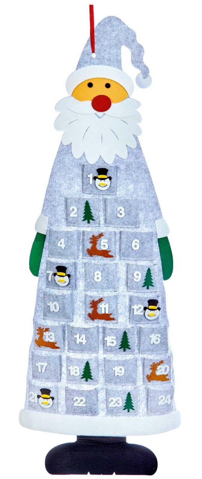 Childrens Grey Felt 115cm Tall Santa Advent Calendar with Large Pockets, Multi