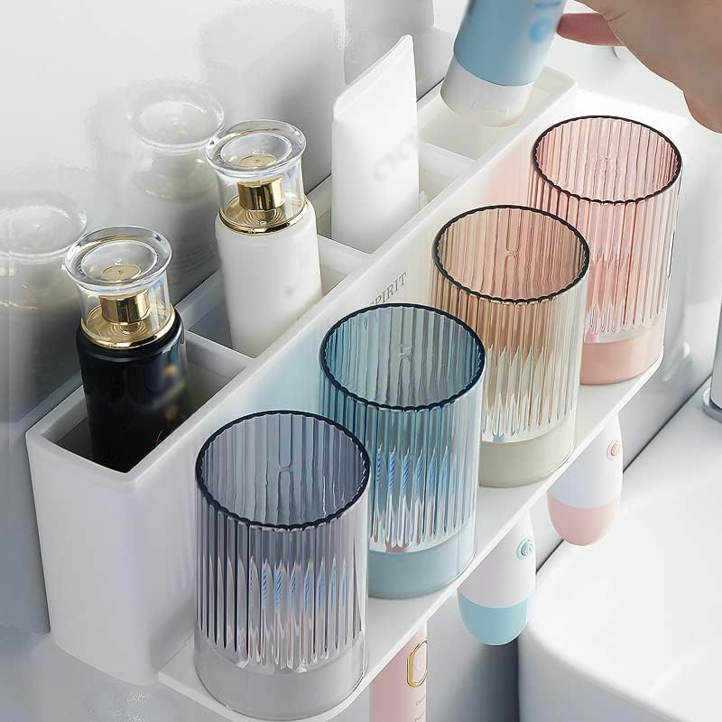 𝟐𝟎𝟐𝟔 𝐔𝐩𝐠𝐫𝐚𝐝𝐞𝐝 So Nice Toothbrush Holders for bathrooms Accessories Wall Mounted,Electric Shower Toothbrush Holder White Plastic toothbrushes Holder Set for Kids with 4 Cups - Image 3