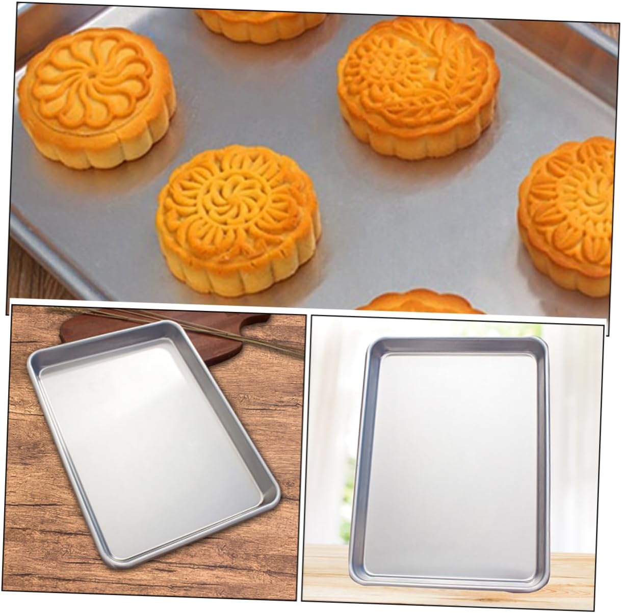 Ciieeo 2pcs Non-toxic Aluminum Alloy Cake Pan Multi-function Baking Tray Smooth Baking Plate Easy Clean for Home Restaurant