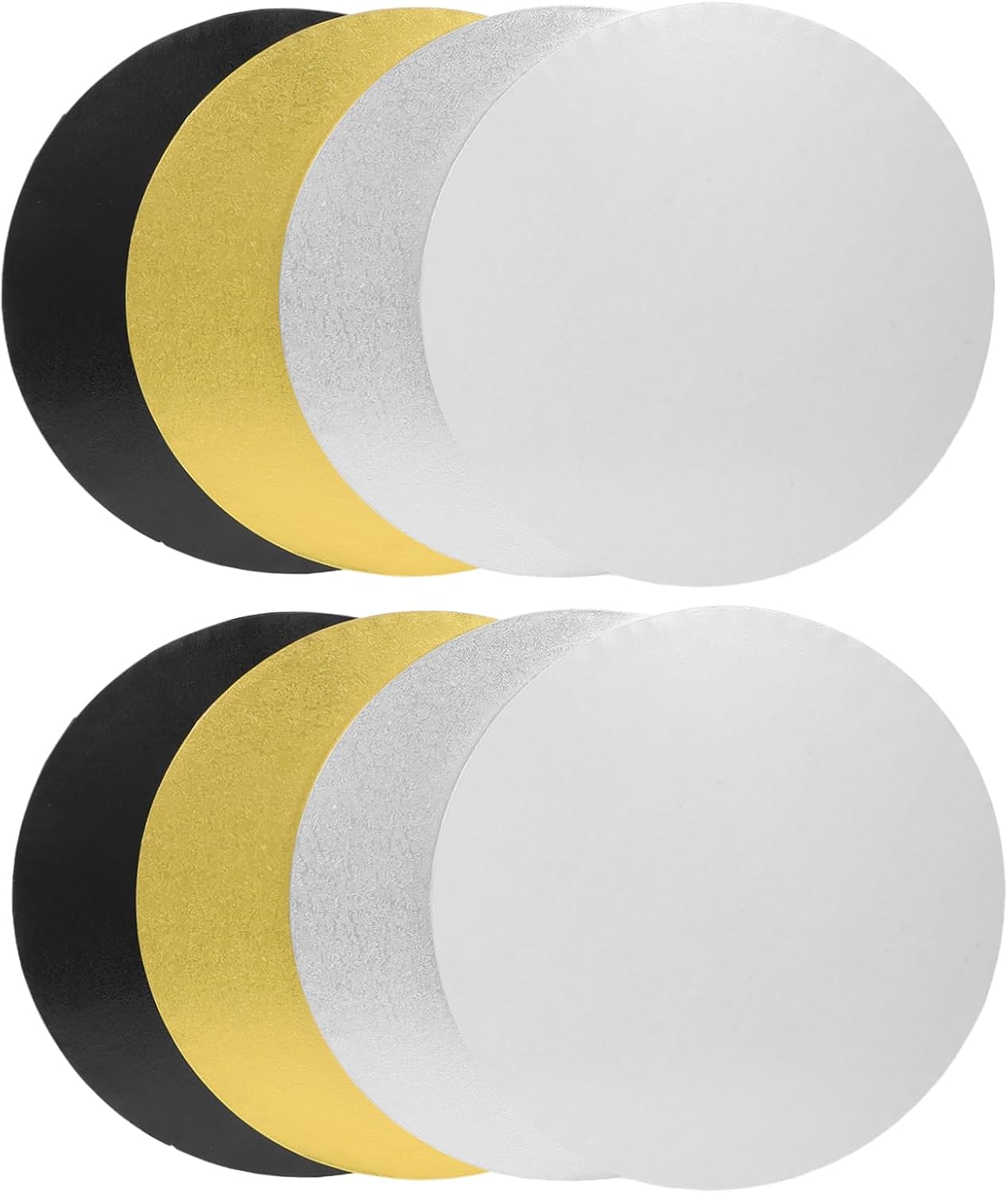 Amosfun 8pcs Round Cake Boards Golden Silver Corrugated Cake Base for Desserts 12-inch Grease-Resistant Drum for Weddings Birthdays and Baby Showers