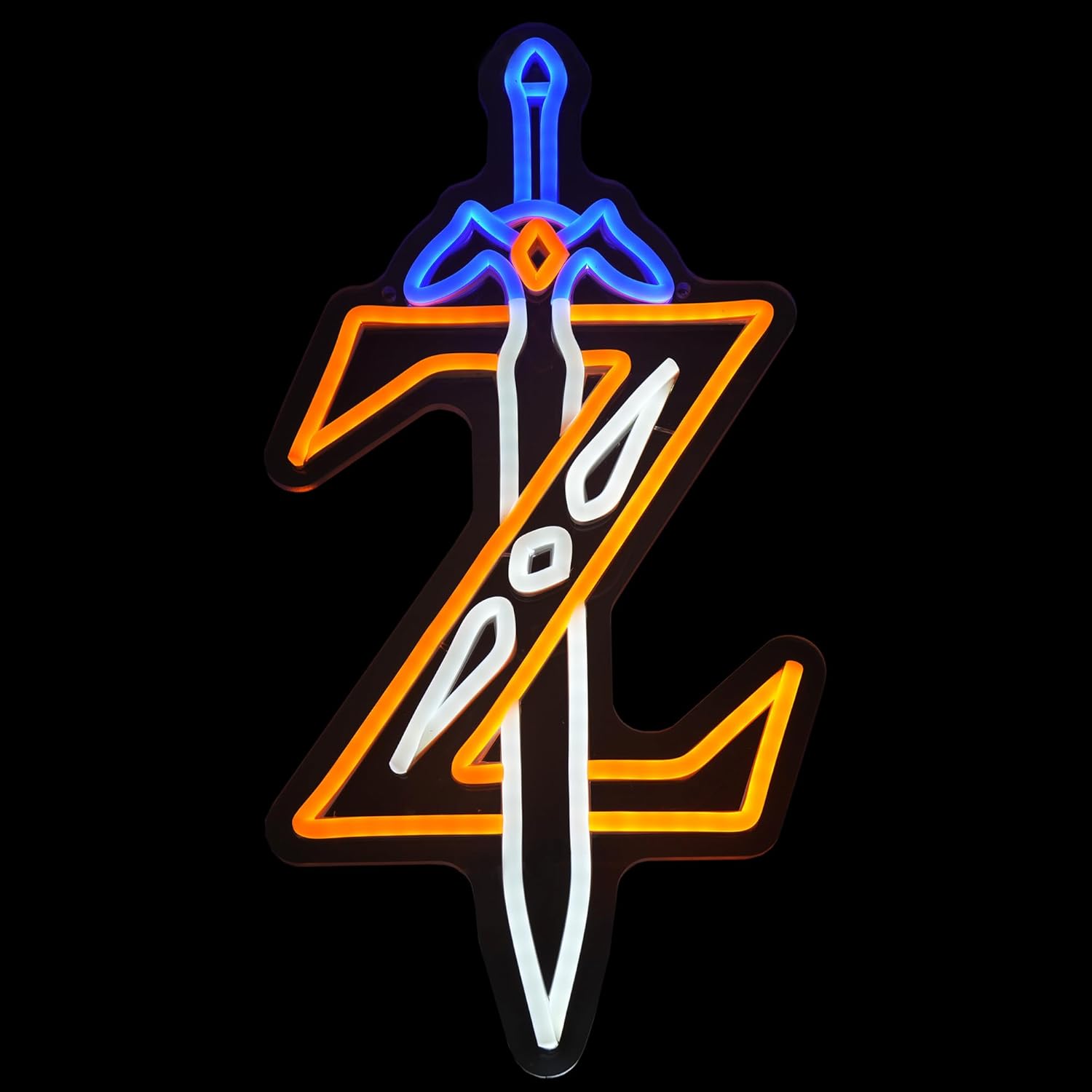 Sword Neon Sign - Legend of Wall Hanging Neon Sign - Blue and Orange LED Lighted Gaming Decor - Sword LED Neon Sign - 17.7 * 8.9 inches - Gamer Gift and Room Decoration, Blue,Orange,White