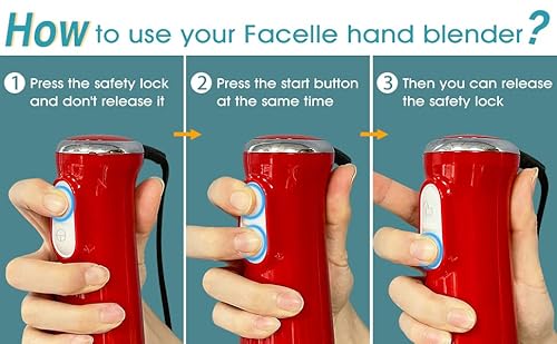 Hand Blender 1000W, Facelle 4-In-1 Immersion Hand Held Blender, Stick Blender With Chopper, Beaker, Whisk For Smoothie, Baby Food, Sauces Red, Puree, Soup #TOP1