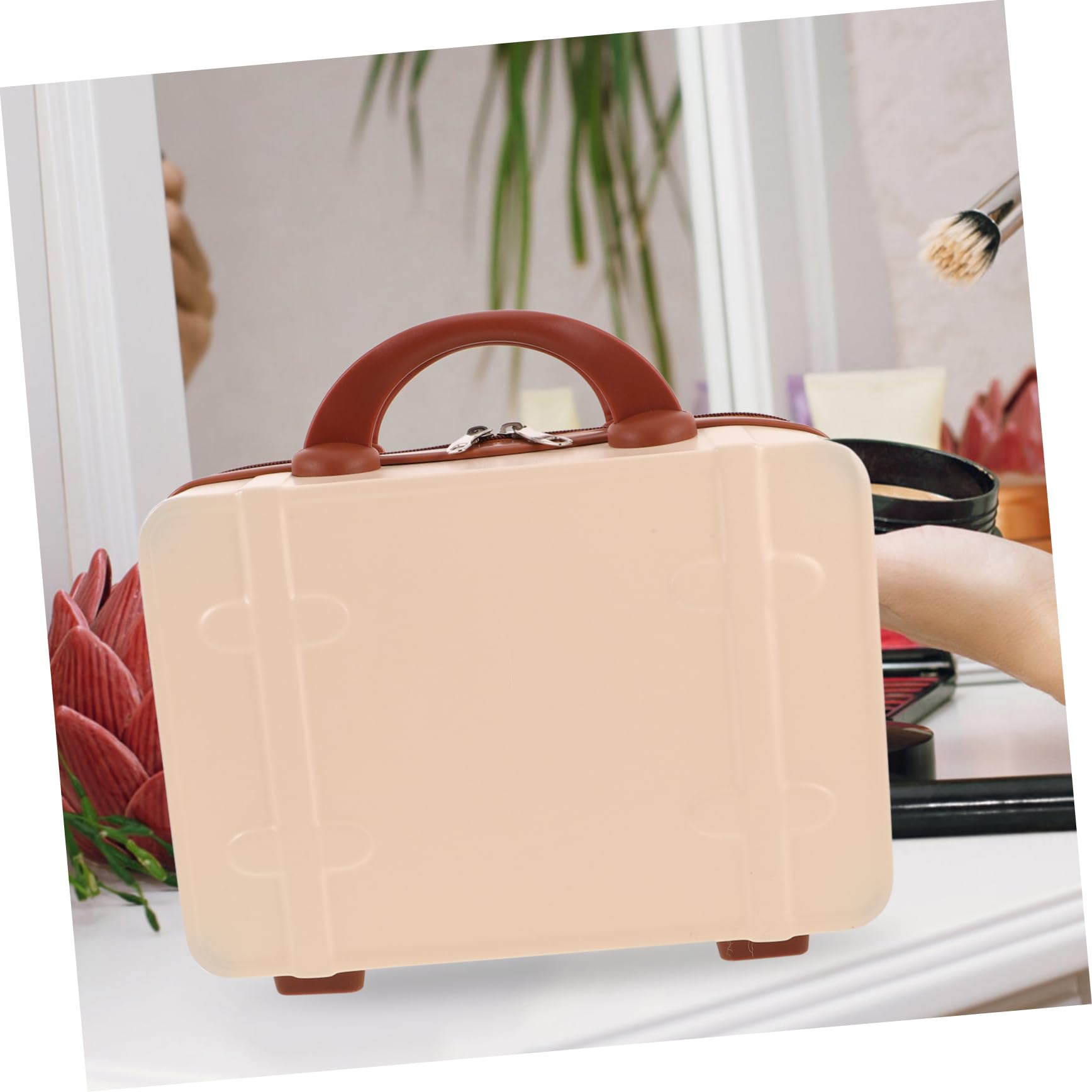Vintage Kleiner Kosmetikkoffer 14 Zoll aus Abs in Beige | Multikammer Innenraum, für Reise und Alltag, Kompakte Aufbewahrung mit Stabiler Struktur
