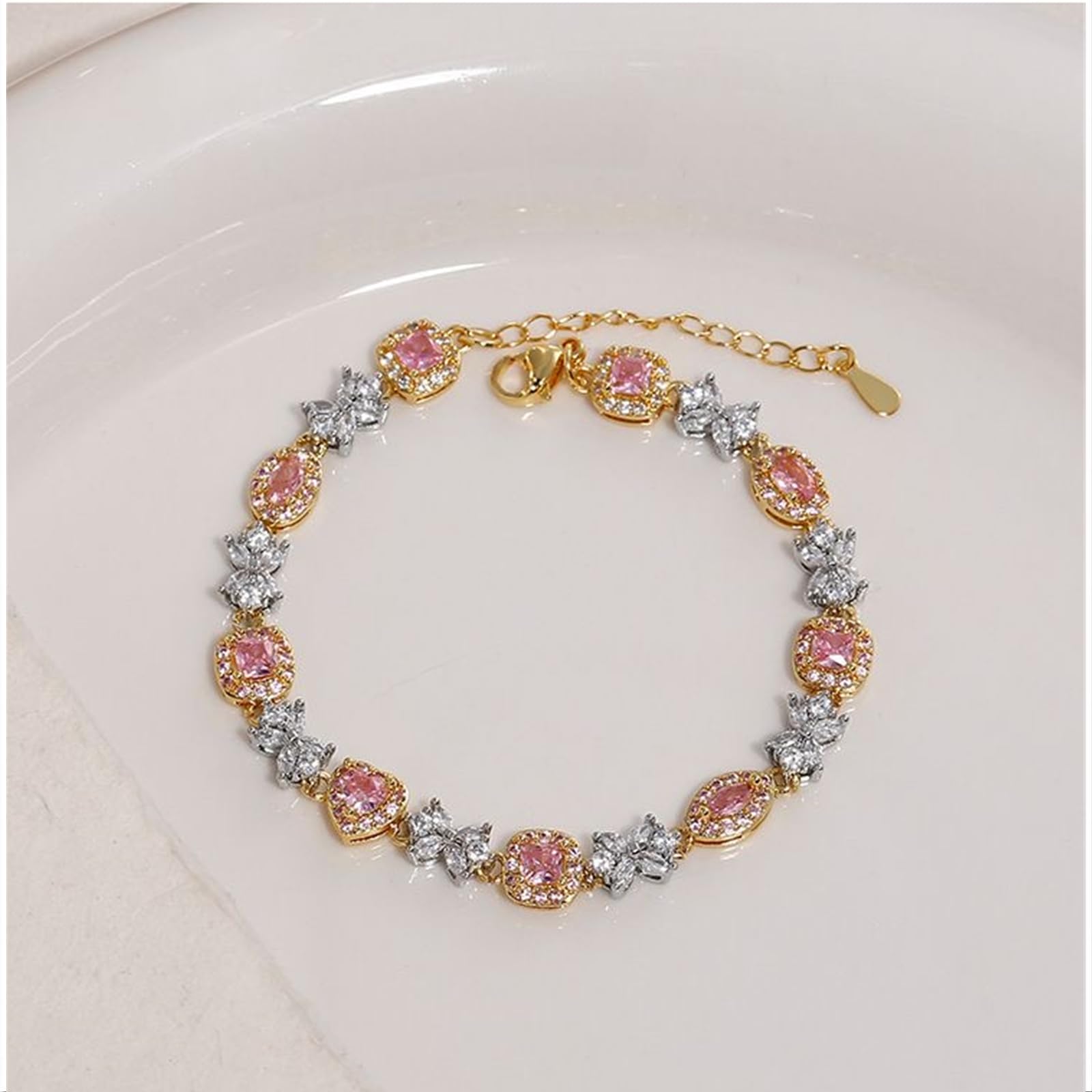 Bracciali da Donna Cubo di Zucchero Francese Giallo Giallo Rosa Zircone Bracciale A Prua da Donna Bracciale di Moda Ornamenti A Mano di Tennis-Rosa E Giallo
