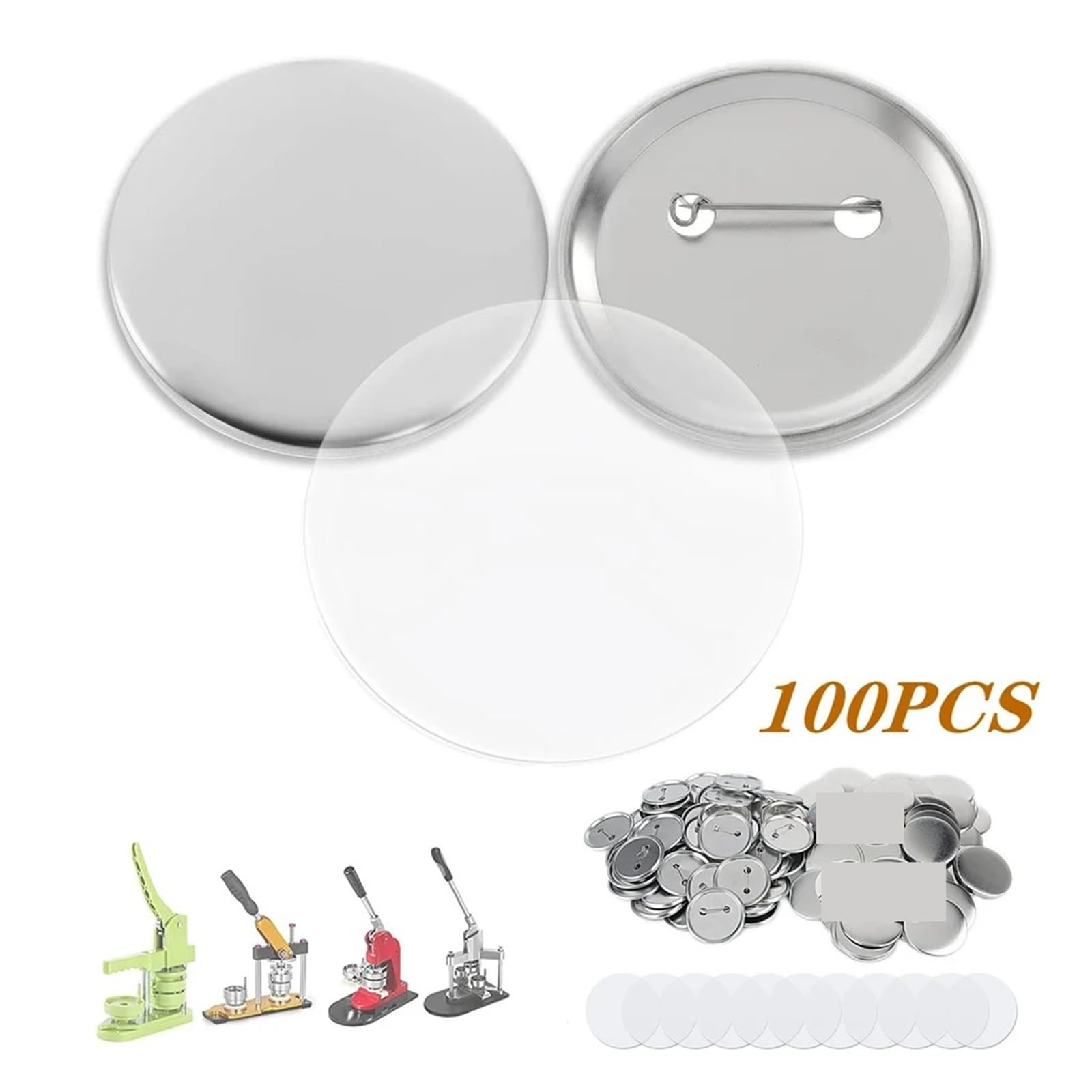 Części do maszyn produkcji przypinek DIY, 100 zestawów pustych plastikowych/metalowych o średnicy 25-75 mm Na imprezy, wydarzenia sportowe