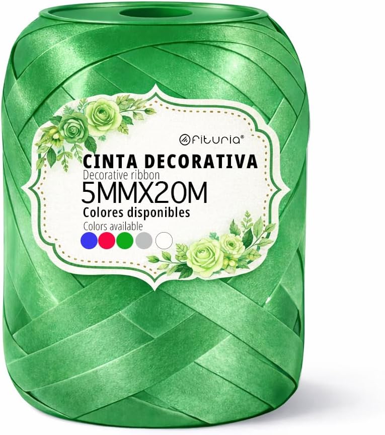 Ofituria Satin Ribbon Decorative Ribbon Green 5 mm x 20 m Ribbon Roll for Bows Gift Wrapping Wedding & Birthday - Shiny Decorative Ribbon for Events 2 Packs 2 Rolls