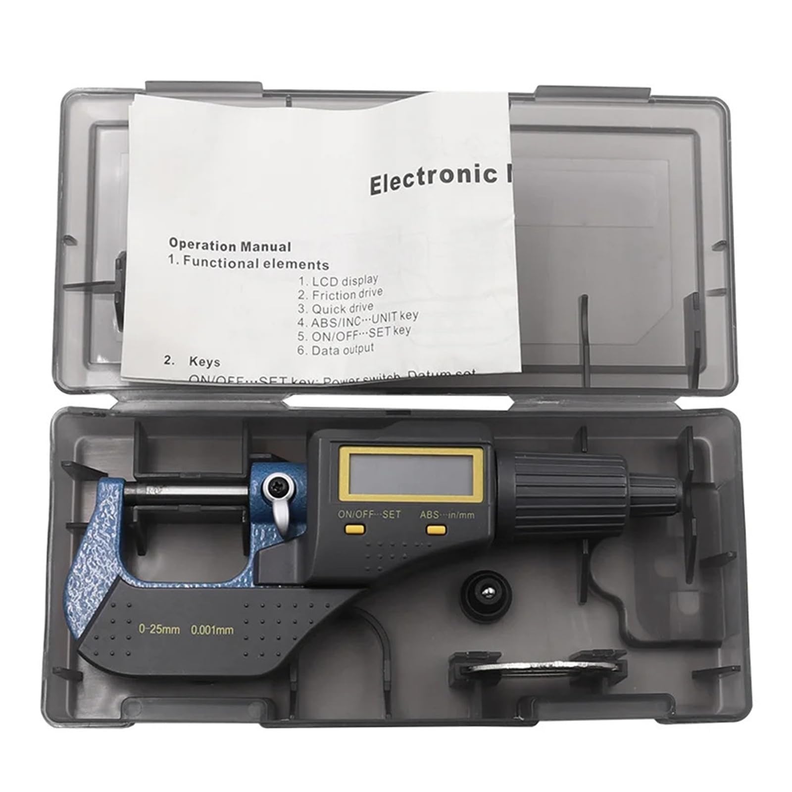 Micrómetro digital electrónico exterior de acero de 0-25 mm y 0,001 mm con tornillo y pantalla LCD grande. Calibrador micrómetro digital Vernier. Mide cualquier cosa