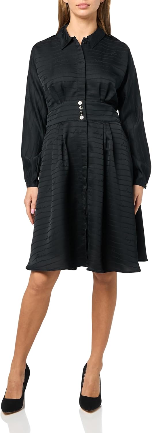 Karl Lagerfeld Women's Long Sleeve Collared Jacquard Dress