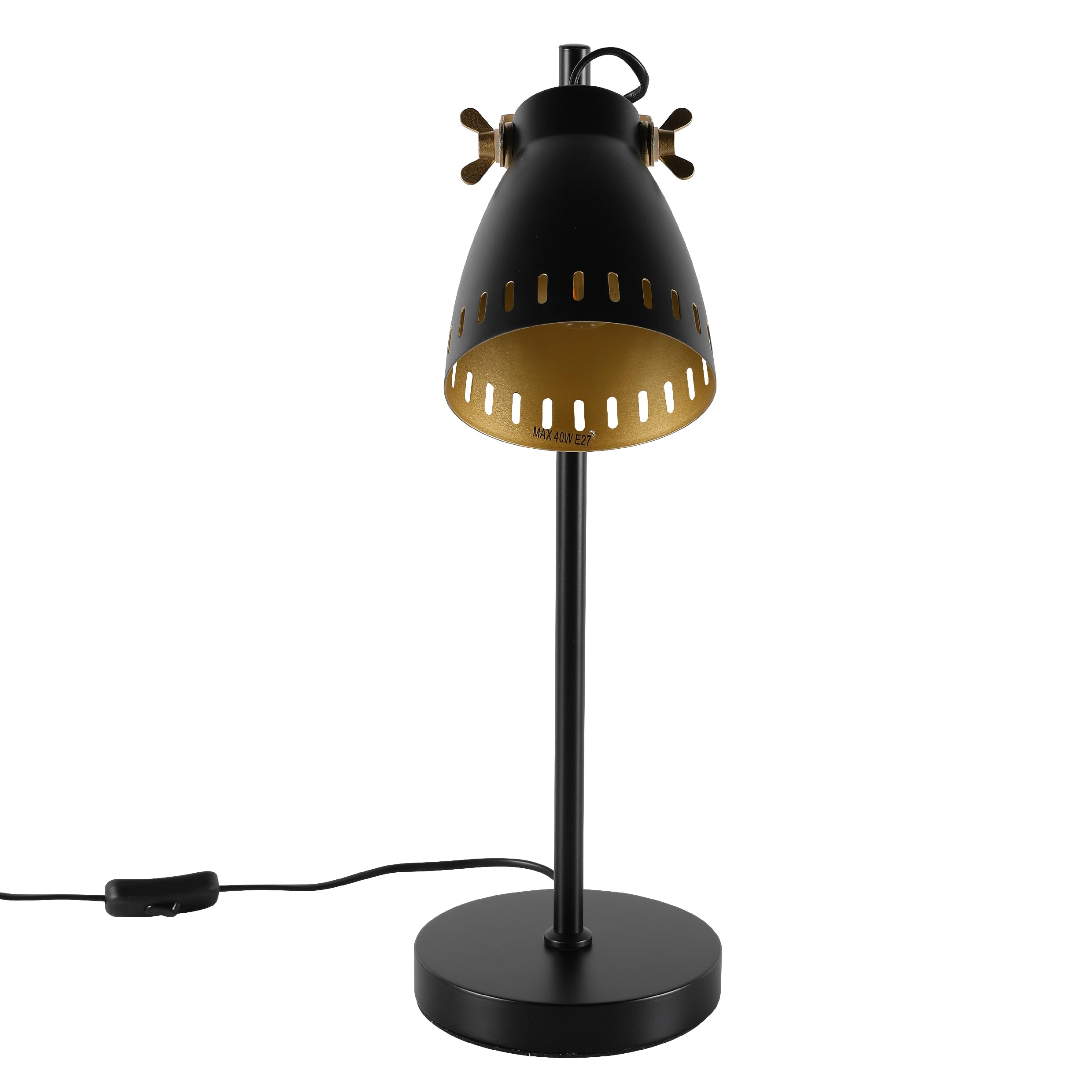 Tekled Black Tekled® Led Desk Lamp | Chic Retro Rotatable Table Light With Brass Accents | Replaceable E27 Edison Screw Bulb Holder | For Bedside Reading Home Office Work Architects Students