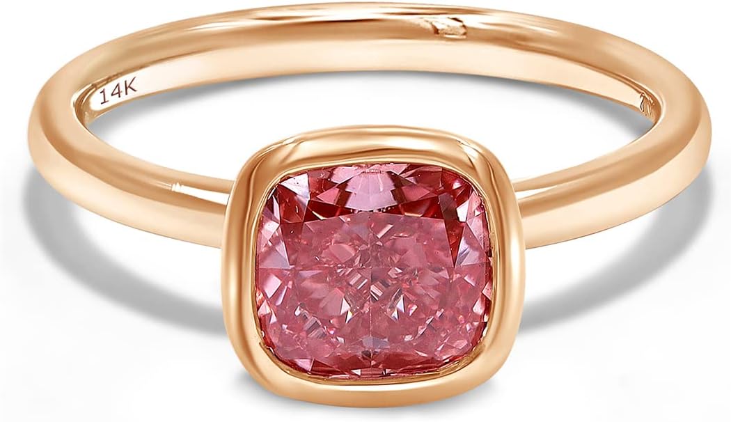 SAVEARTH DIAMONDS 1 1/2 Carat Cushion Cut EGL Certified Lab Grown Diamond Solitaire Engagement Ring For Women In 10K Or 14K Solid Gold Jewelry (Color: Pink, Clarity: VS-SI, 1.50 Cttw)