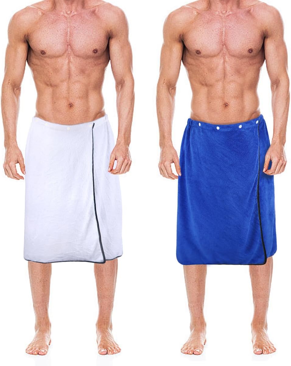 kilofly 2pc Men's Adjustable Shower Wrap Bath Towel with Snap Closure 26 x 54 inch