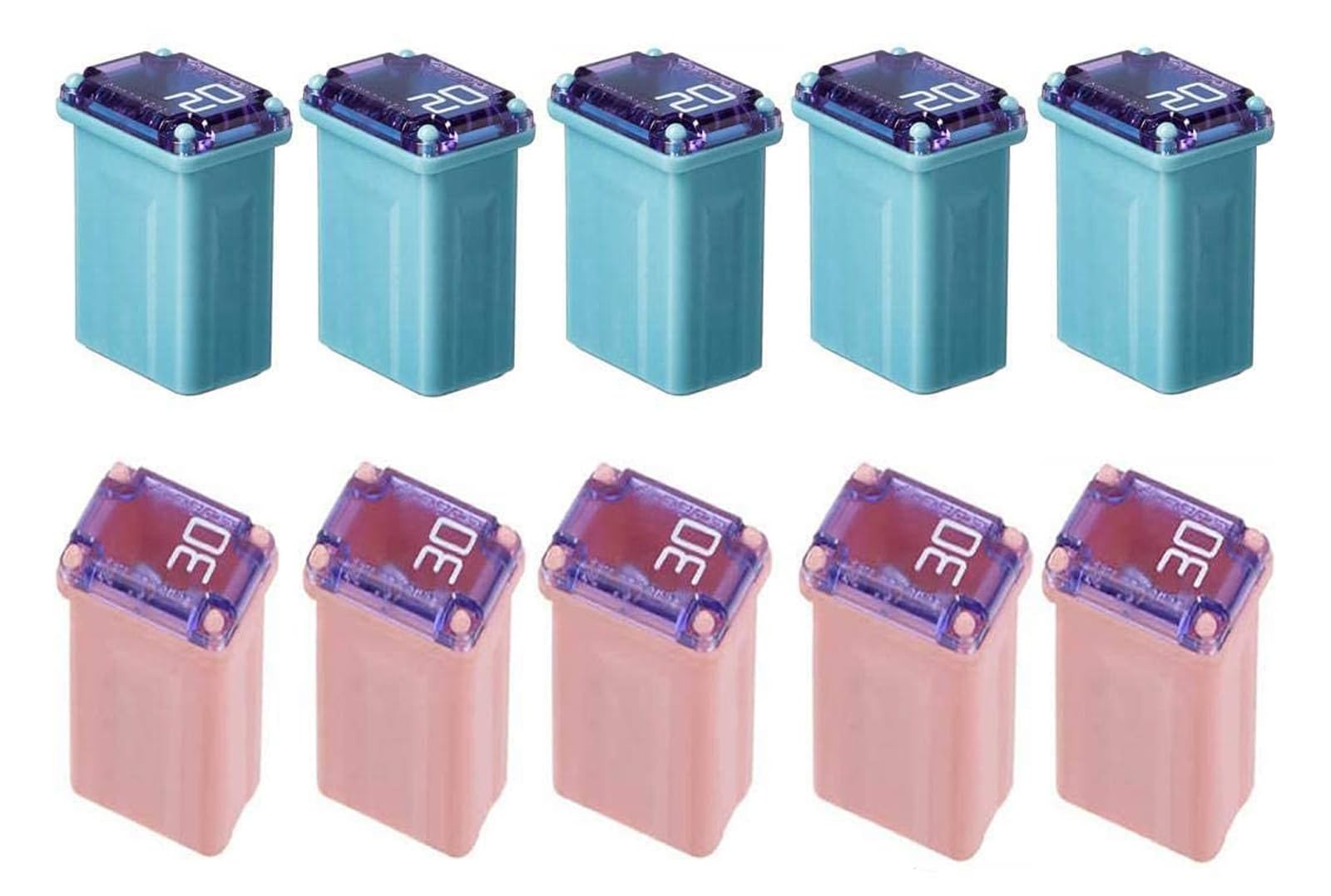 10Pack Micro Cartridge Fuses, MCASE Type FMM Maxi Fuse Slow Blow Fuses Micro Female - 20Amp 30Amp, Each Style 5Pcs