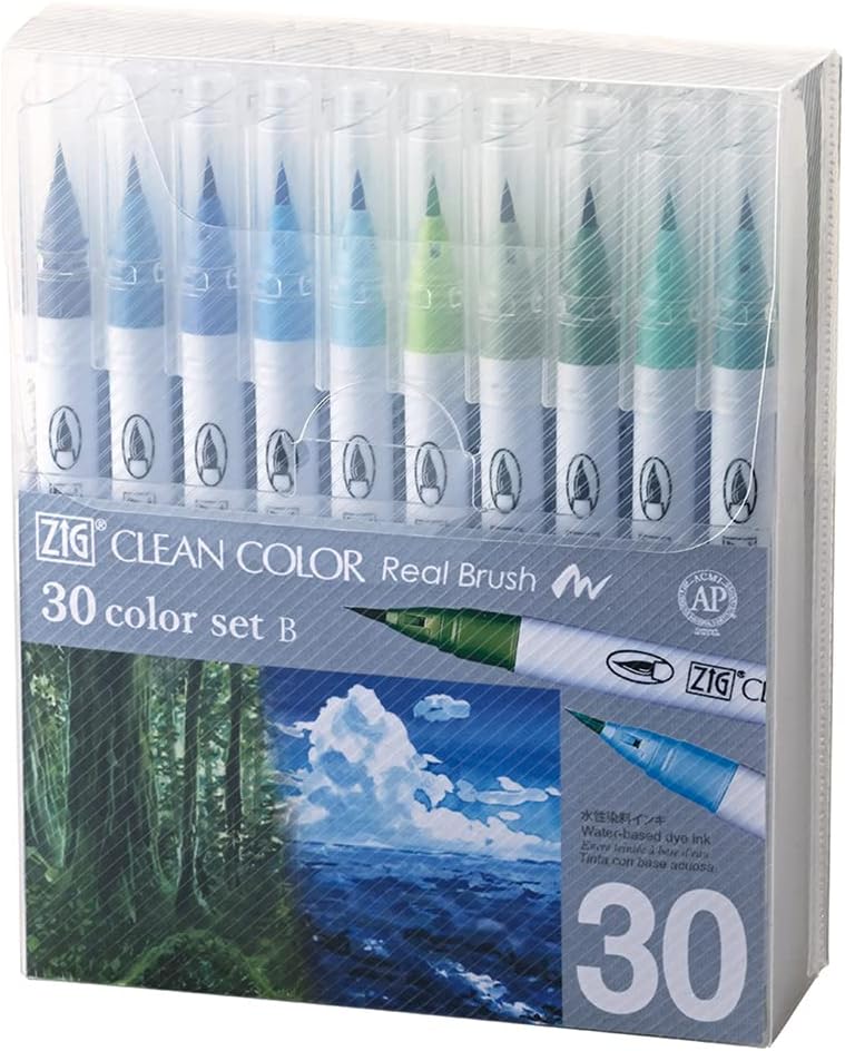 Kuretake Brush Pen ZIG Clean Color Real Brush 30 Colors RB-6000AT/30VB