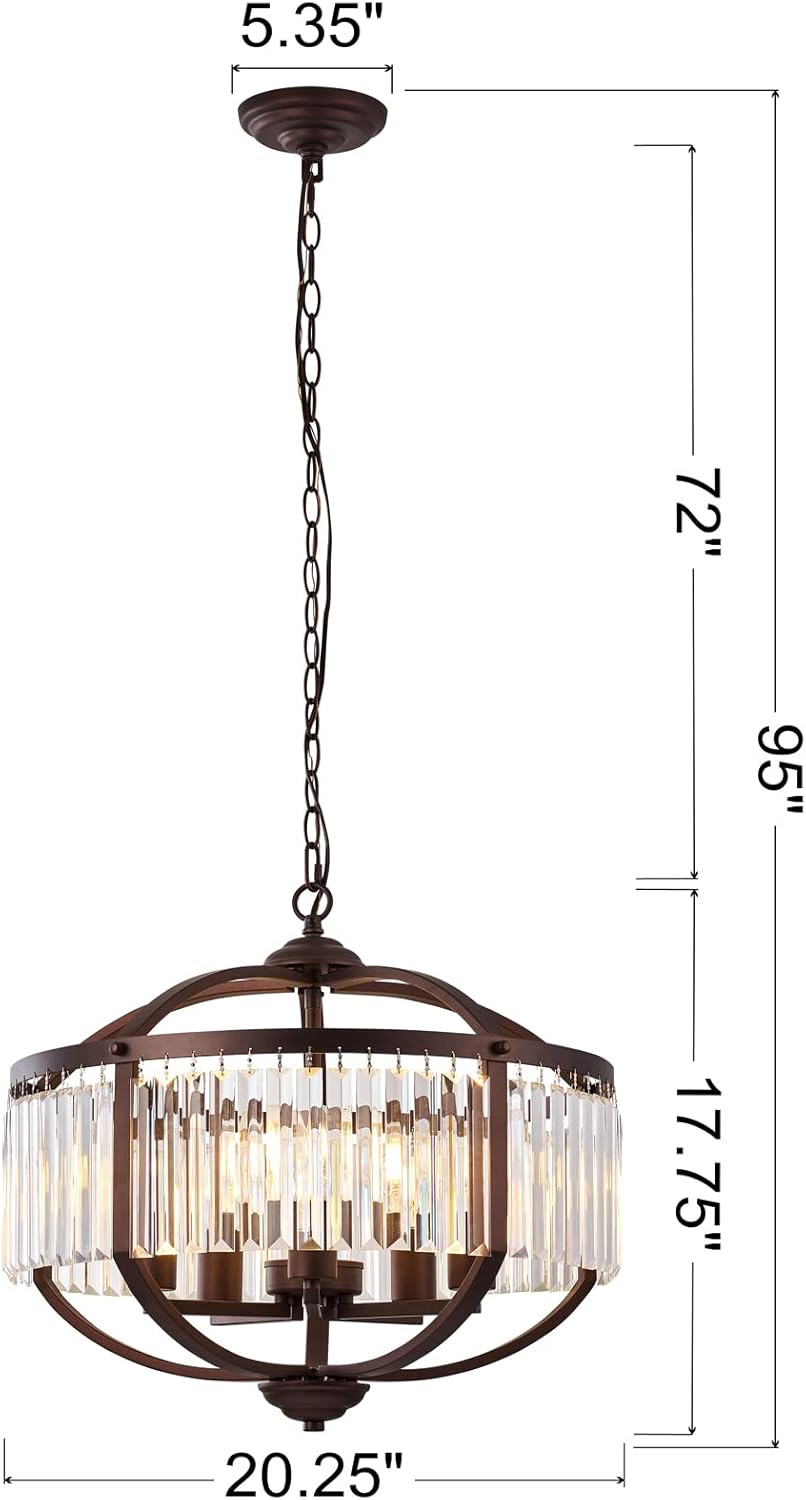 MICSIU 5 Light Crystal Chandelier Light Fixture, Diameter 20 Inch Large Round Pendant Light Kitchen Island, Oil Rubbed Bronze Ceiling Light for Bedroom, Foyer, Living Room, Dining Room, Kitchen