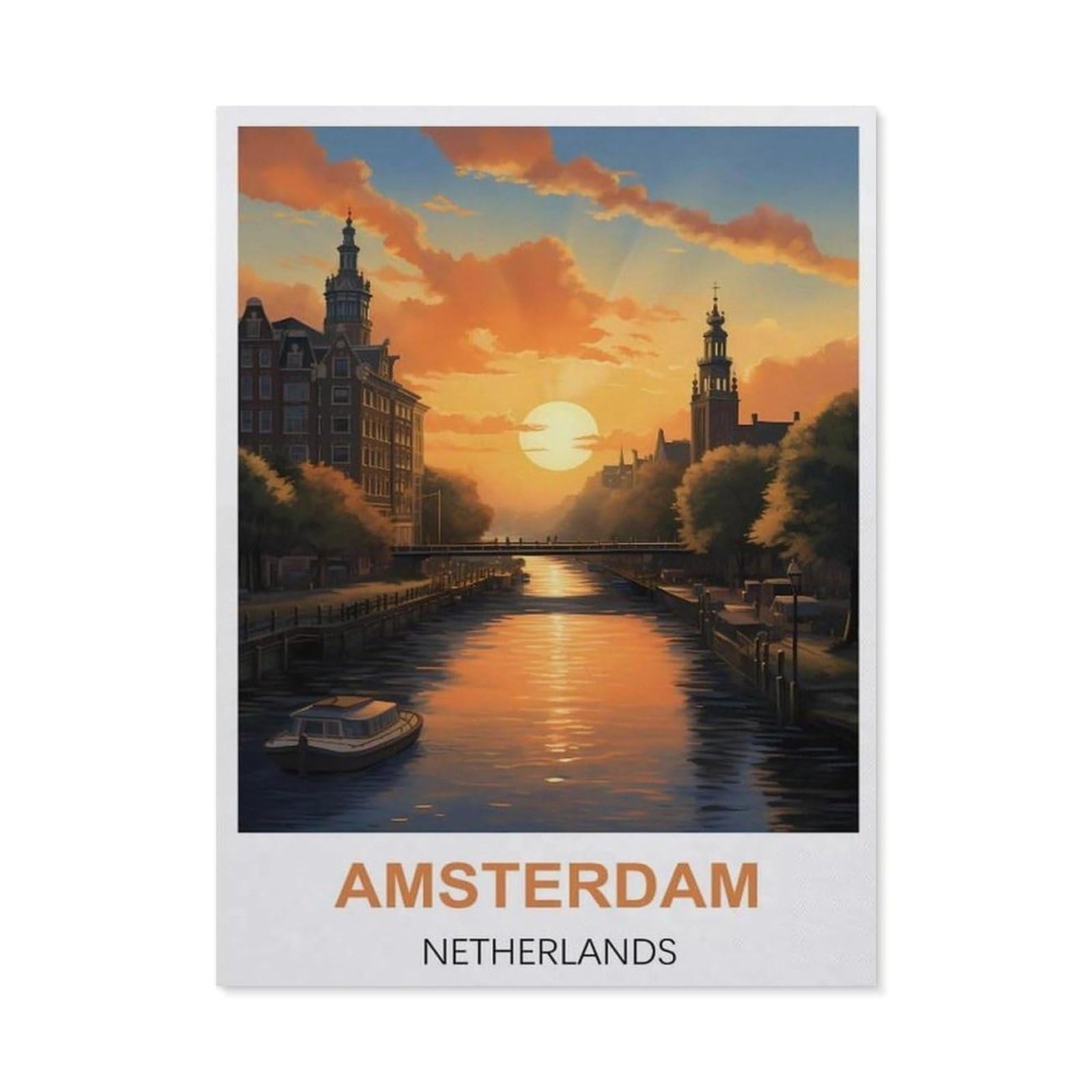 BEAYODKP DIY 5D Diamond Painting，Amsterdam Netherlands Vintage Travel Poster，Round Diamond, Used for Room Decoration（40 x 50 cm/15.74 x 19.68 inches）-BX39