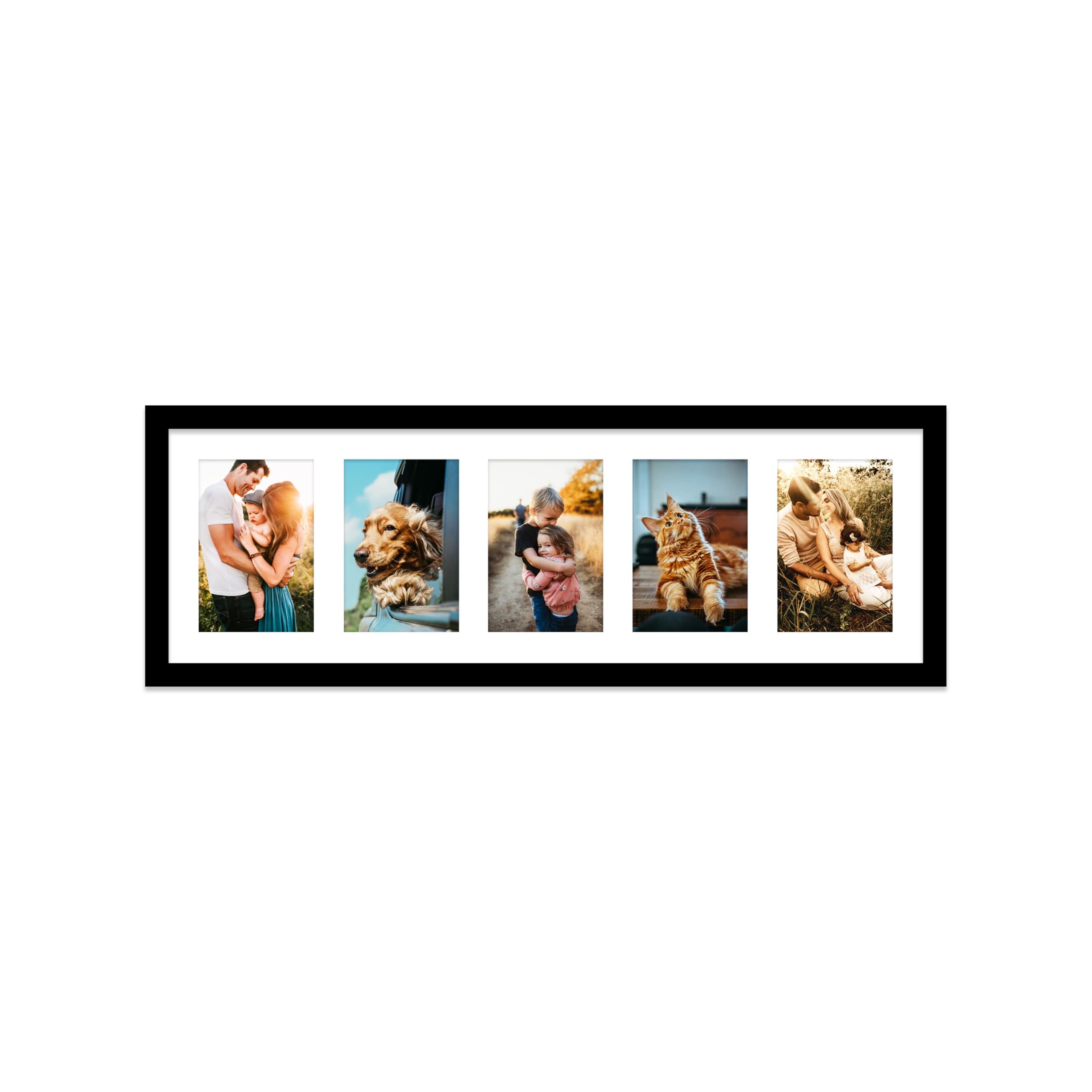 Black Multi Photo Frame - Holds 5 x 6x4 Pictures, Family Collage Picture Frame for Wall Display, 8x26 Panoramic Frame Size, Pack of 1