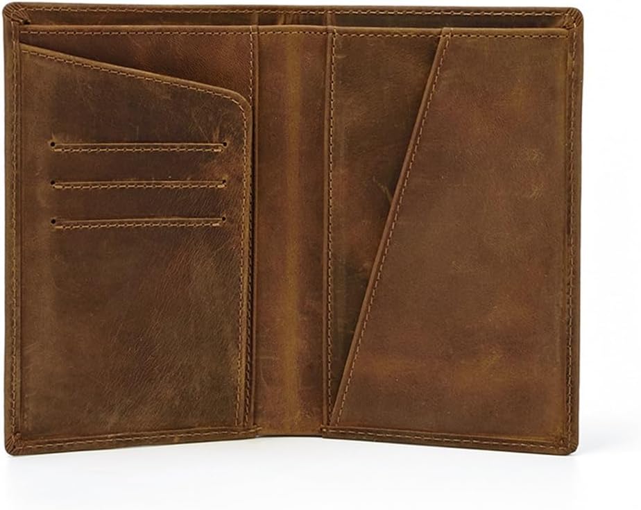 FMURY Leather Passport Bag Business Wallet Leather Wallet Vintage Cowhide Passport Holder Men's Wallet(D)