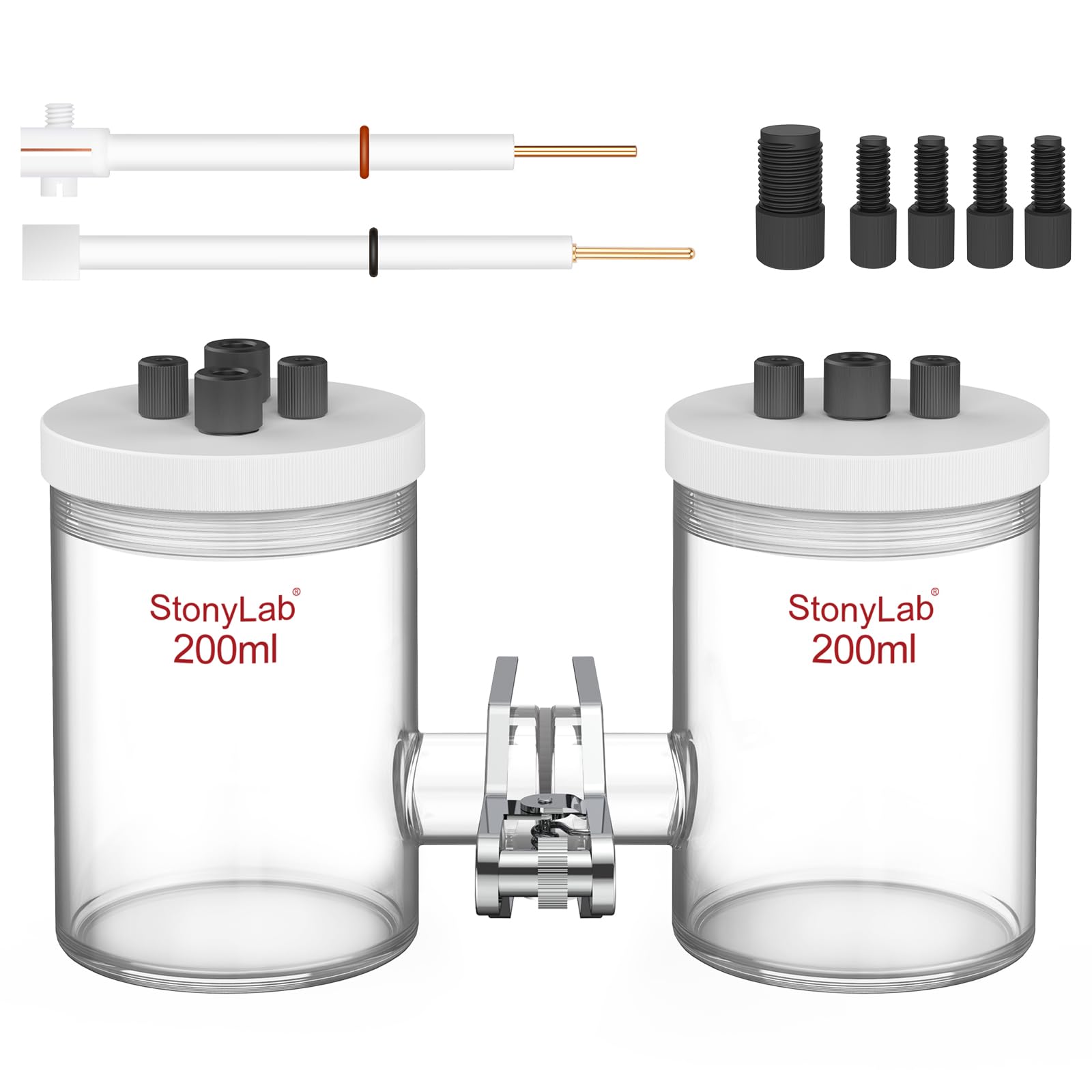 stonylab Celdas Electrolíticas Tipo-H Borosilicato Membrana de Intercambio Iónico Reemplazable 200 ml