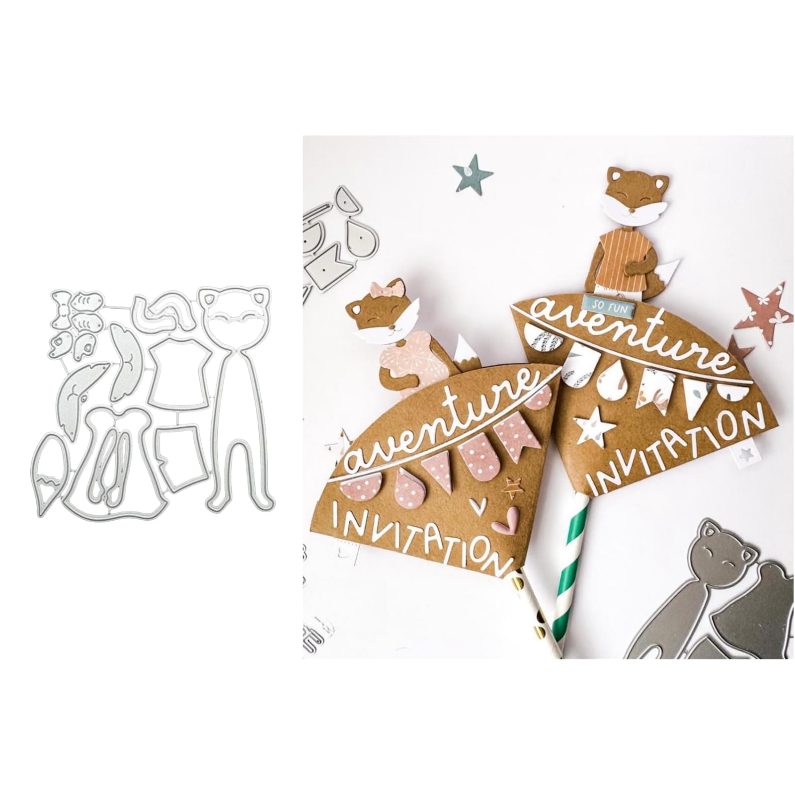 Fustelle In Metallo Per Scrapbooking Con Animali Del Bosco | Coniglio, Volpe, Cervo, Riccio | Set 11,2x5 Cm Per Biglietti E Album