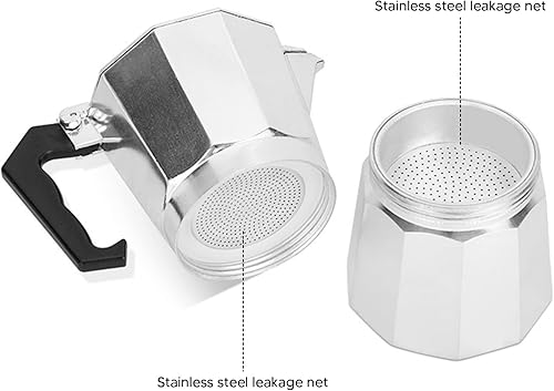 Miniatura 7 de Luqeeg Cafetera de aleación de aluminio de 5.1 fl oz, cafetera de mano de 3 tazas, tetera de café italiano, ideal para el hogar, oficina,