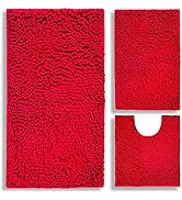 BOANKODU Bathroom Rugs Chenille 3-Piece Extra Soft and Absorbent Shag Bathroom Rugs, Machine Wash...