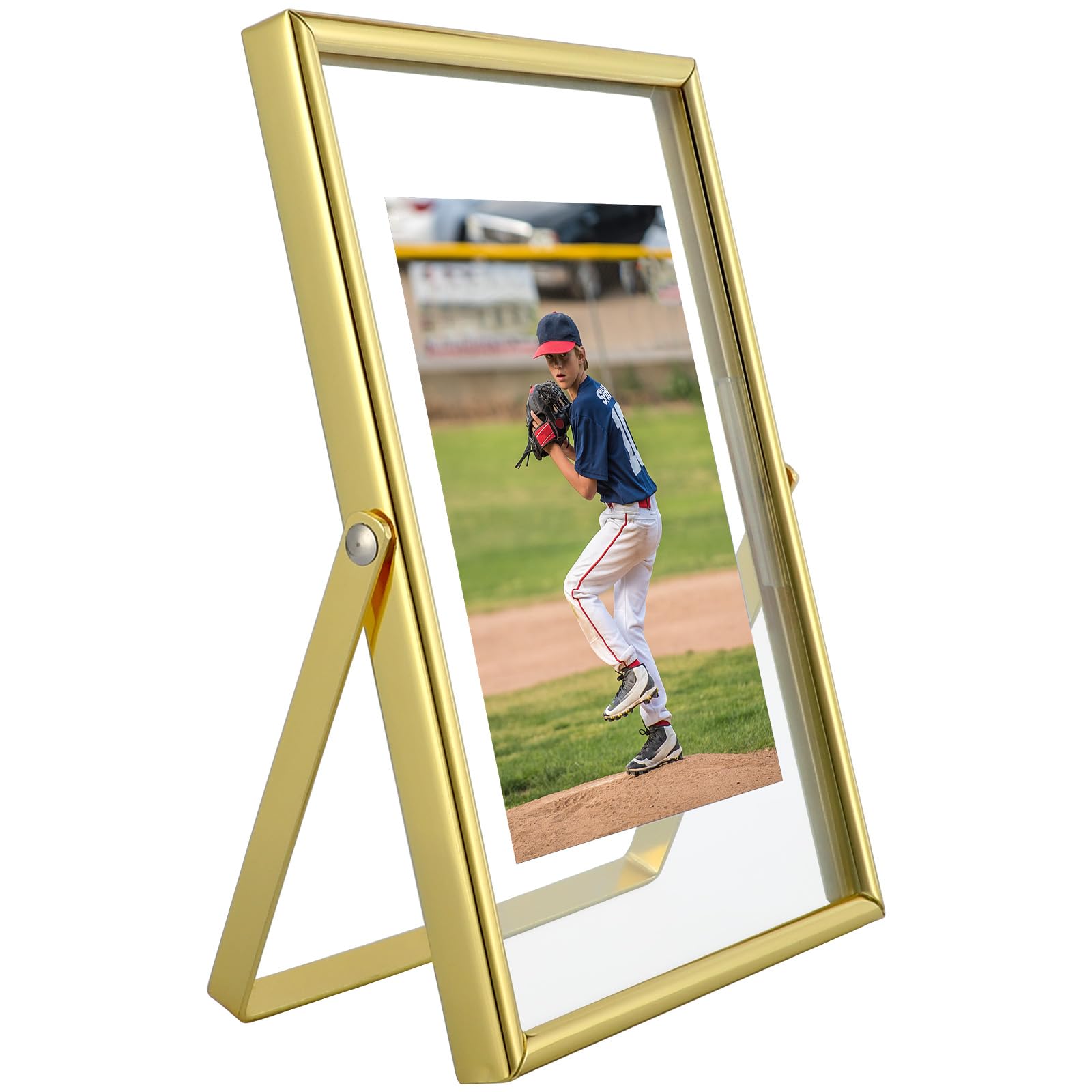 AhaGo Gold Floating Frame (4x6 inches, Vertical), Picture 4x6, 3.5x5, 2x4, Desktop Frame, Elegant Gift for Holiday, Wedding, Home, Office Decoration