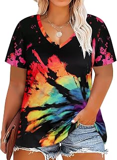 CARCOS Women's Plus Size V-Neck Tunic Tops Short Sleeve Blouses Floral Animal Print XL-5X