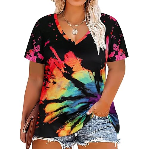 CARCOS Womens Plus Size Tops Short Sleeve Shirts V Neck Tunic Floral/Aniaml Blouses XL-5X