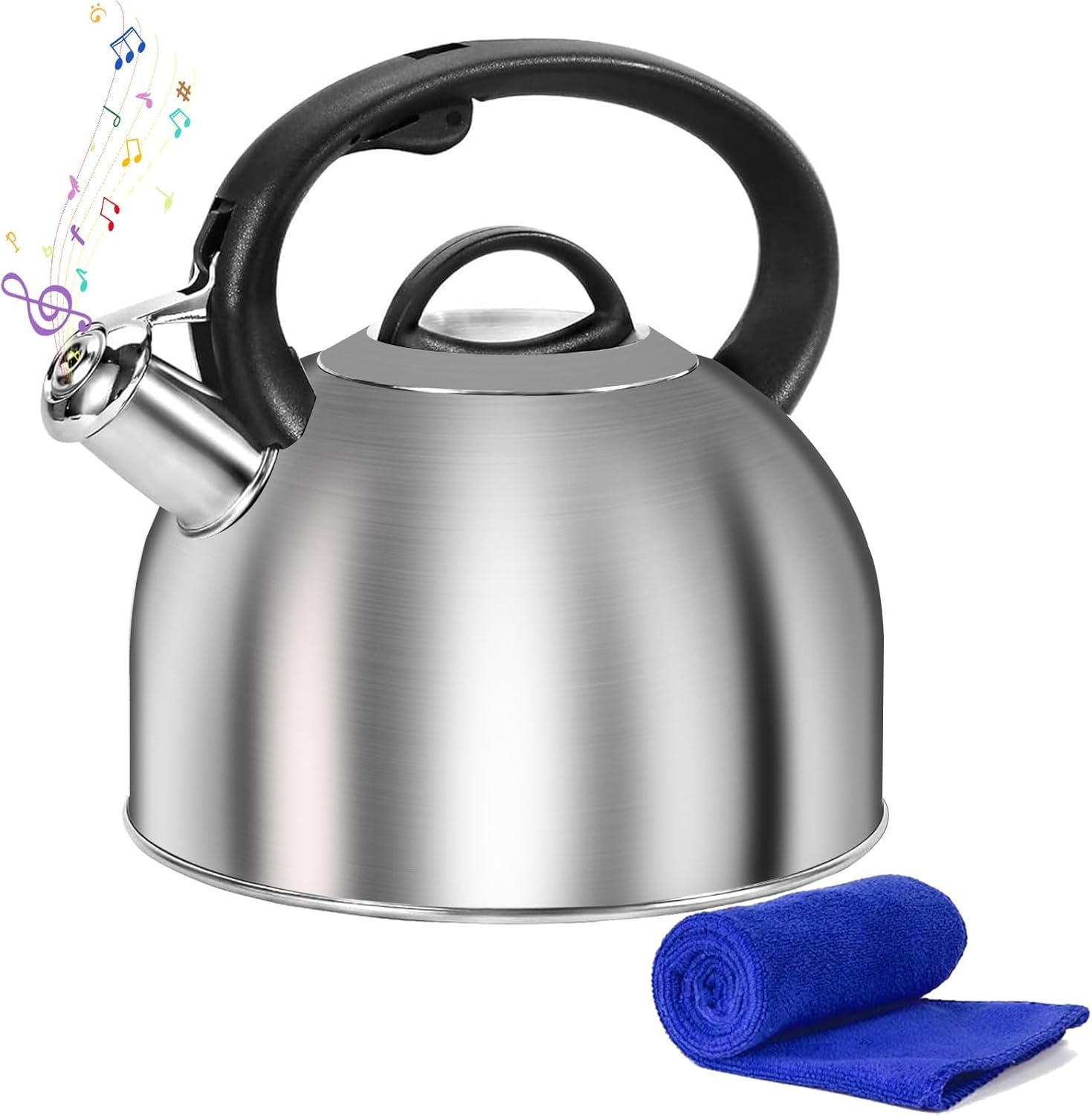 Whistling Stovetop Tea Kettle, 3L Food-Grade 304 Stainless Steel Teapot, Ergonomic Handle,Hot Water Quick Boil,All Metal Stove Kettle Rust Resistant and Durable,With Anti-Scald Towel(Silver) (missing scald towel)