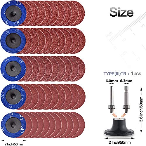 NYXCL 50 Stück Quick Change Discs Set, 2 inch A/O Sanding Discs with 1/4 Holder, for Die Grinder Surface Prep Strip Grind Polish Finish Burr Rust Paint Removal，Surface Conditioning Discs