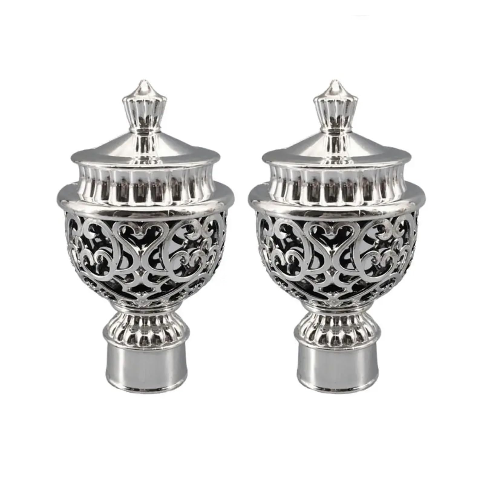 BDFJEDS Curtain Pole Finials 2pcs Hollow Out Decorative Curtain Rod Cap Head Drapery Rail Ends Accessories(Silver)