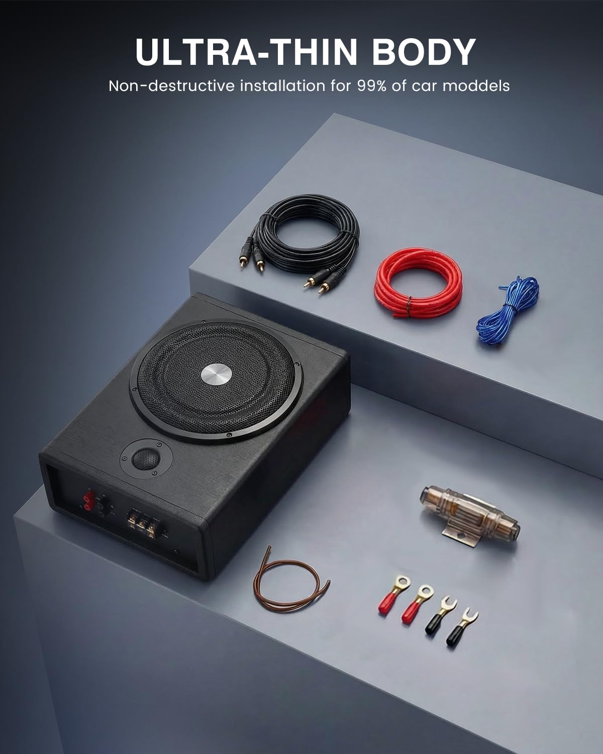 Subwoofer Attivo per Auto, Potenza Massima 1500W, Subwoofer Compatto da Installare Sotto il Sedile, Amplificatore Integrato, Subwoofer Chiuso, Nero, Compatibile con Diversi Modelli di Auto