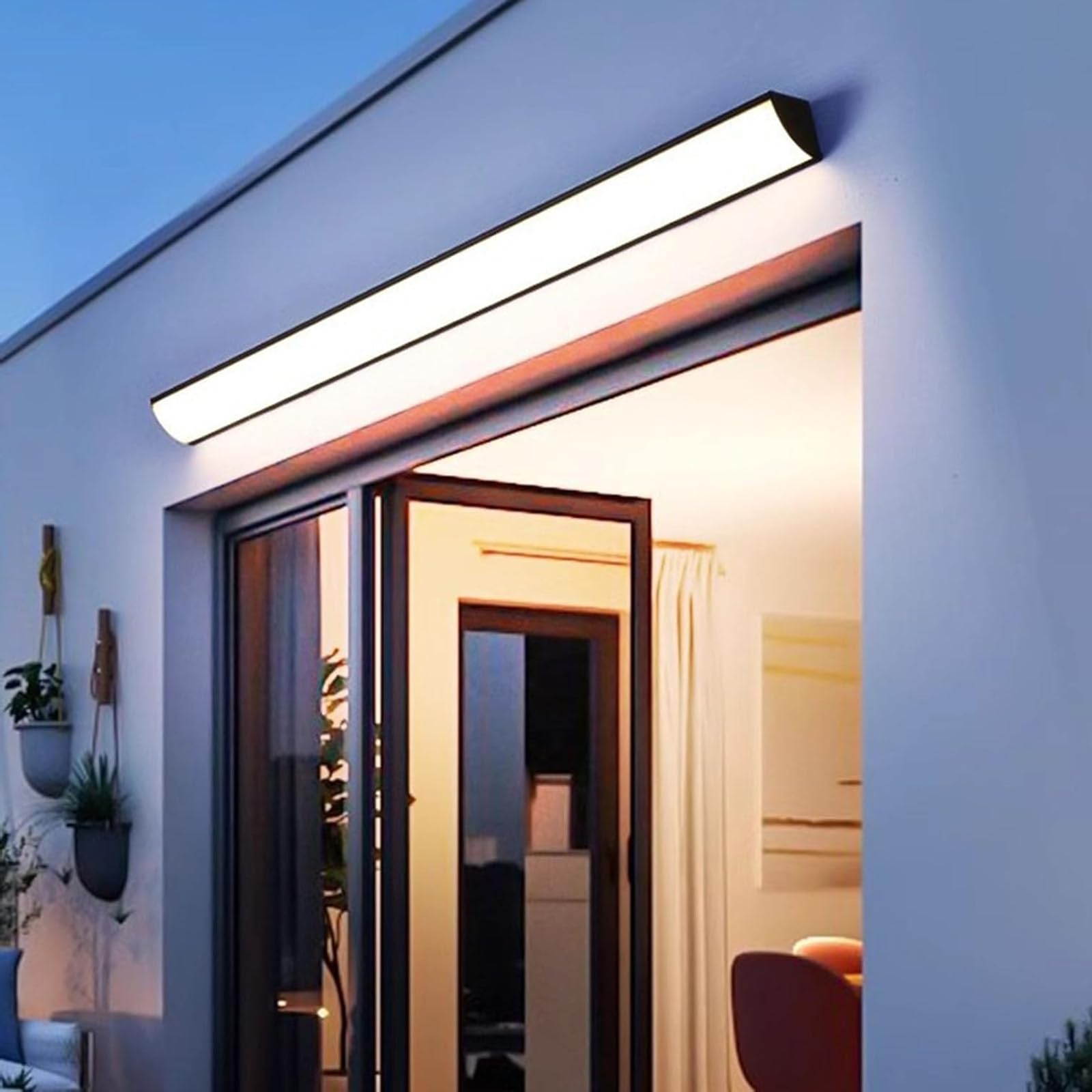 LED Modern Außenwandleuchte IP65 Wasserdicht Dimmbare 3000K-6500K Wandleuchten mit Fernbedienung Innen/Aussen Acryl Gärten Wandbeleuchtung für Garage Treppe Villa Terrasse (Schwarz,150cm)
