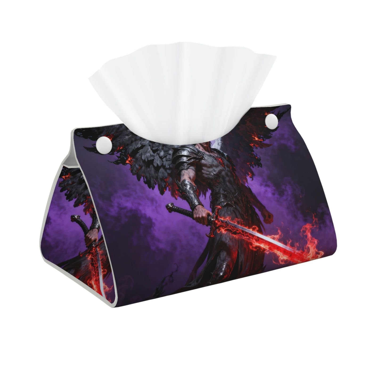 Dark Wings Long Leather Tissue Box Cover-Waterproof PU Leather Tissue Holder for Bathroom, Decorative Rectangular Tissue Case