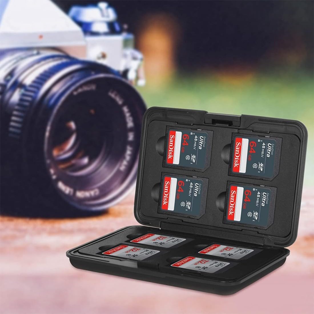 NJCXOLA 8 Scomparti Custodia per Schede di Memoria, 8 Schede SD e 8 Micro SD, per SDXC, SDHC, SD, Resistente all'Acqua, Antiurto (Nero)
