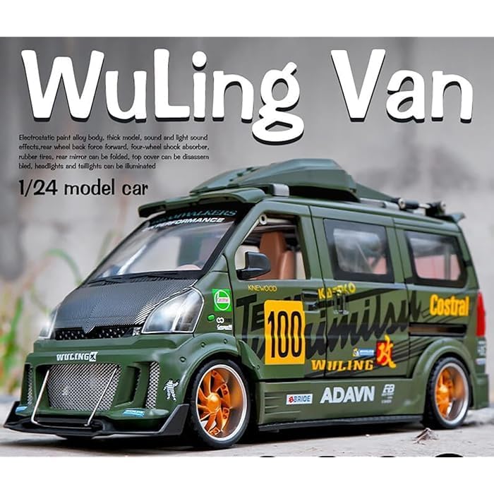 Image of Invite Enterprise Die-Cast Zinc Alloy 1:24 Scale Wuling Track Sports Van【Large】 with 6 Openable Doors,Lights & Music & Steerable Front Wheels【Random Color】【Pack of 1】